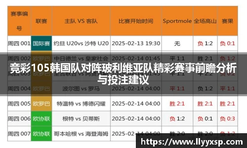 竞彩105韩国队对阵玻利维亚队精彩赛事前瞻分析与投注建议